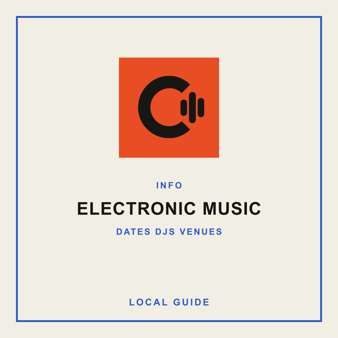 Columbus, Georgia Electronic Music graphic reading Local Guide, Electronic Music, Dates, DJs, Venues.